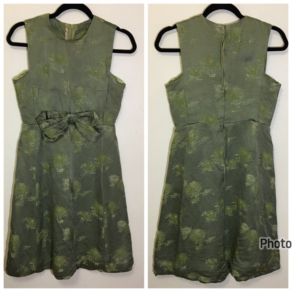 Vintage 50s 60s Green Party Dress with Bow Wiggle Cocktail Holiday Christmas (IB